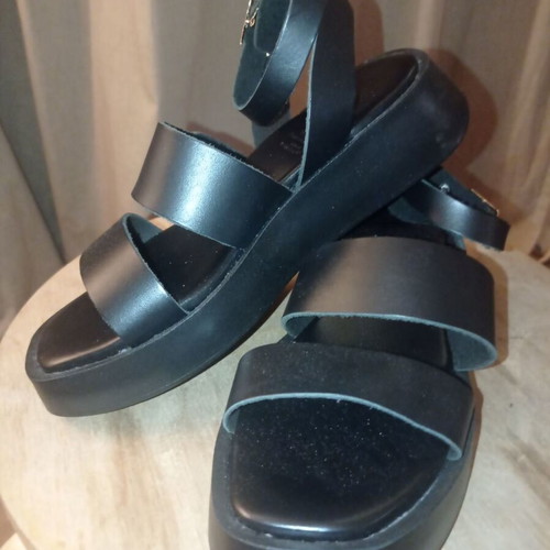 Leather black platform sandals new, size 37