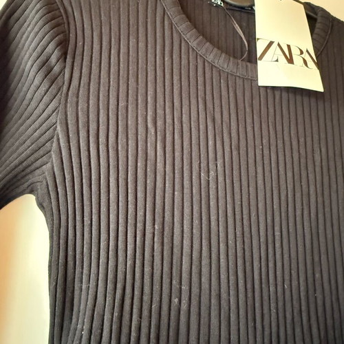 ZARA Ribbed Long Fitted Dress With Cutouts New Black