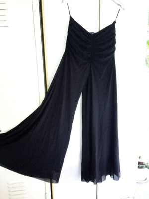 Wide black palazzo pants with ruched waist, size L