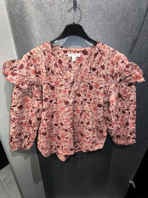 Vintage Free Assembly blouse with ruffled sleeves like new, floral pink