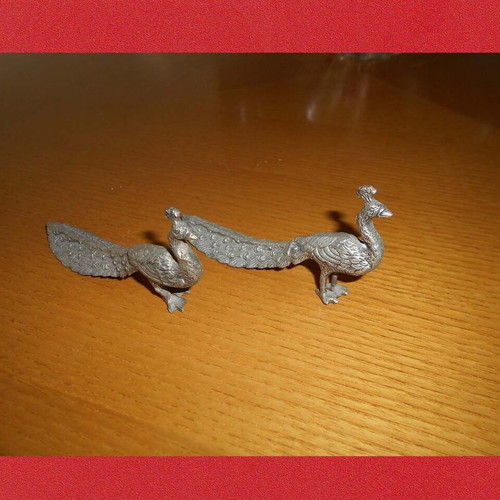 Metal peacocks used, set of 2, length 12 cm and height 6 cm