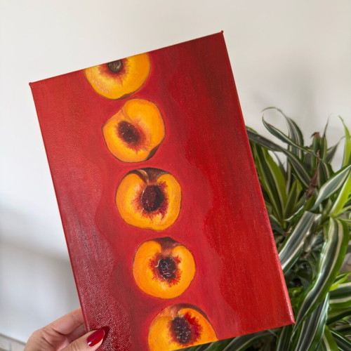 Peaches oil painting on canvas A4 size new