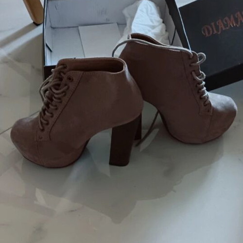 Diamantique ankle boots new, beige, size 37, suede texture