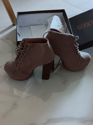 Diamantique ankle boots new, beige, size 37, suede texture