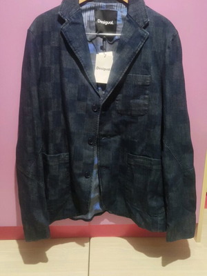 Desigual blazer men's striped denim new Large blue