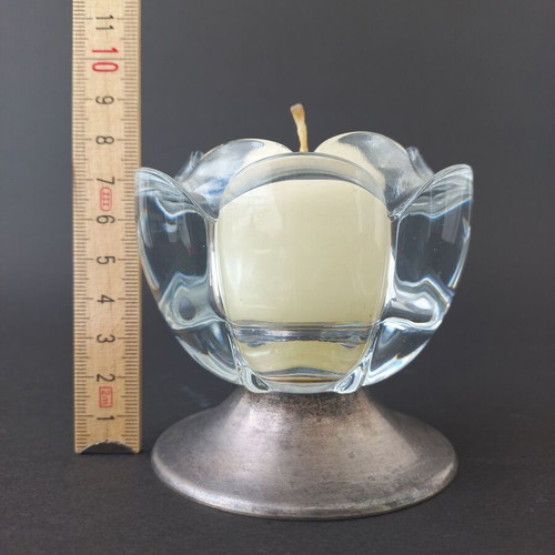Flower candle holder with silver-plated base like new