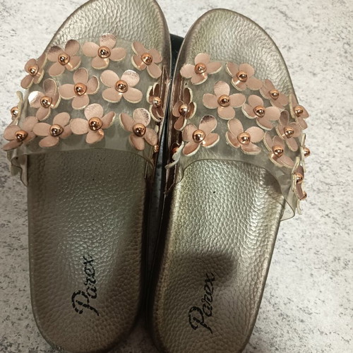 Parex women's slippers size 40 like new, gold floral design