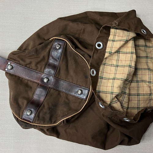 Vintage travel duffle bag used, canvas and leather