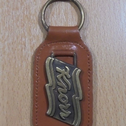 Knorr old advertising used metal and leather keychain