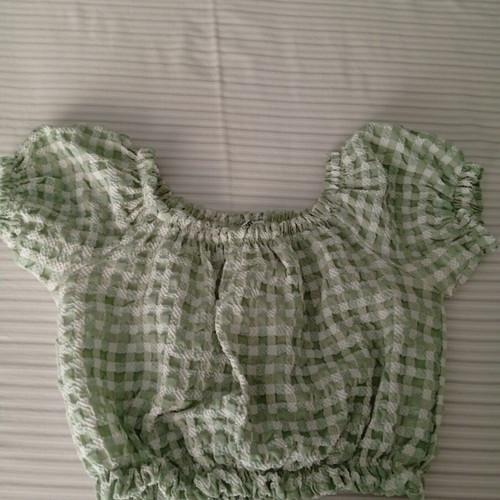 Kate London midi skirt and crop top set, green checked