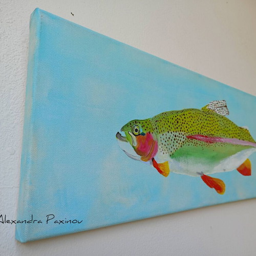 Rainbow Trout Painting on Canvas New with Sea Theme