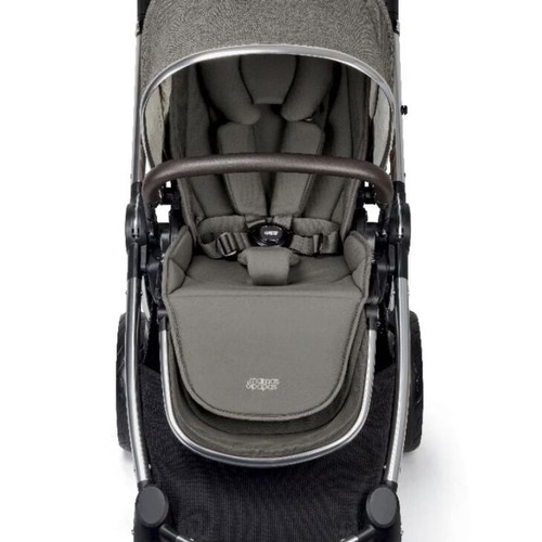 Ocarro Wallnut stroller used with car seat and accessories by Mamas & Pappas