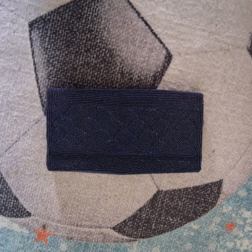 Vintage envelope bag with blue beads satin lining like new
