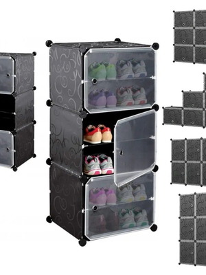 Black Modular Shoe Cabinet 3 Modules 6-Tier Organizer with Doors