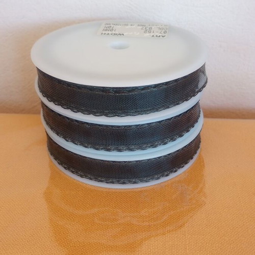 Fabric ribbons pack of 3, 10 m each, gray, new