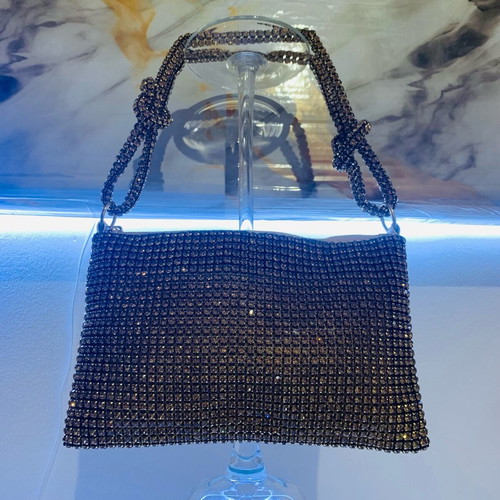 Evening shoulder bag new, gold with rhinestones