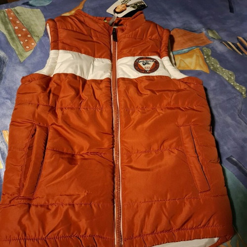 Orchestra sleeveless jacket new for boys 8 years old, orange and white