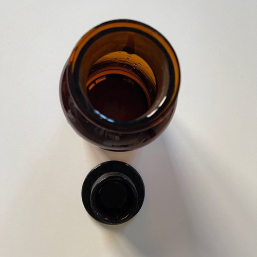 Antique glass pharmacy jar 20 cm used, dark glass vintage
