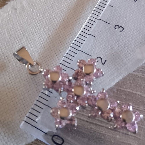 Silver Cross 925 with Pink Zirconia
