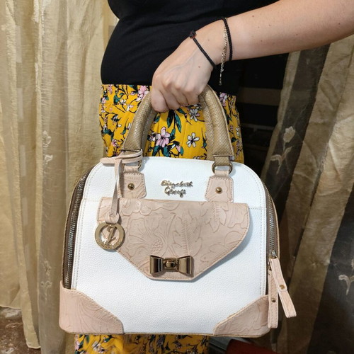 Elizabeth George Veta handbag like new, white and beige