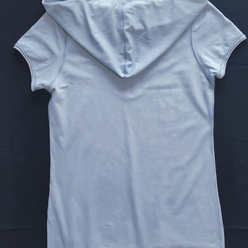 Nile Y2K women's t-shirt with hood and draped V neckline, like new, dusty blue, size L