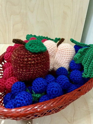 Basket with handmade fruit decoration
