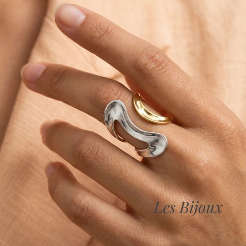 Modern Two-Tone Stainless Steel Adjustable Ring Gold Silver