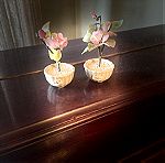  2 Vintage Ασιατικά Γυάλινα Μικρά Λουλούδια 1960