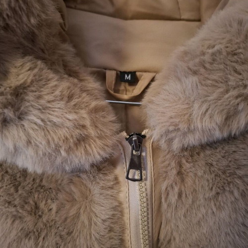 Women's Jacket with Faux Fur and Leatherette Sleeves, Like New, Beige
