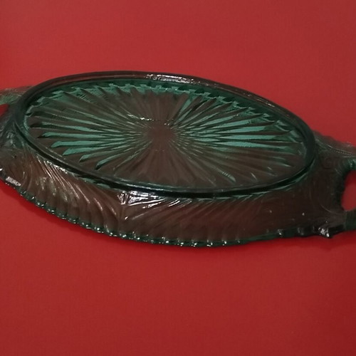 Vintage Green Depression Glass Art Deco Platter like new