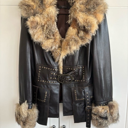 Miss Raxevsky leather jacket like new with fox fur collar and cuffs