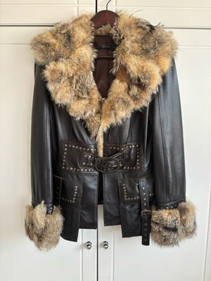 Miss Raxevsky leather jacket like new with fox fur collar and cuffs