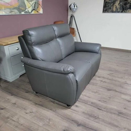 Gray leather two-seater sofa new, 100% genuine leather