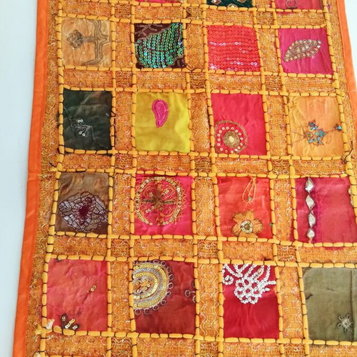 Indian Patchwork Set of 3: Large Table Runner 150x48 & 2 Cushions 42x42