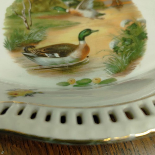 Vintage porcelain Bavaria platter with duck design used