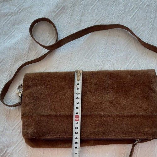 Suede leather shoulder bag, beige and brown