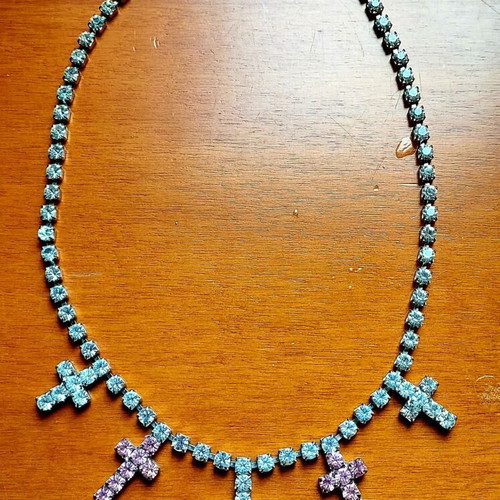 Tennis Necklace with Pink and White Rhinestone Crosses like new