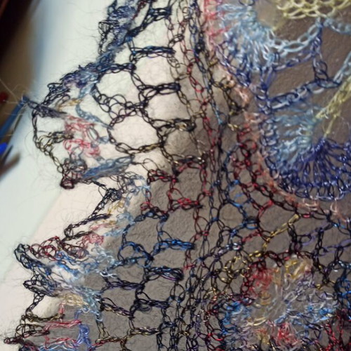 Wool scarf like new, multicolored, handmade spiderweb knit