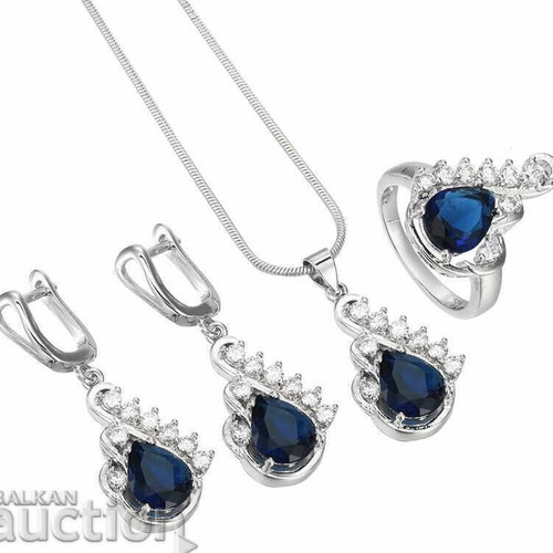 Jewelry set with blue sapphires new, silver color