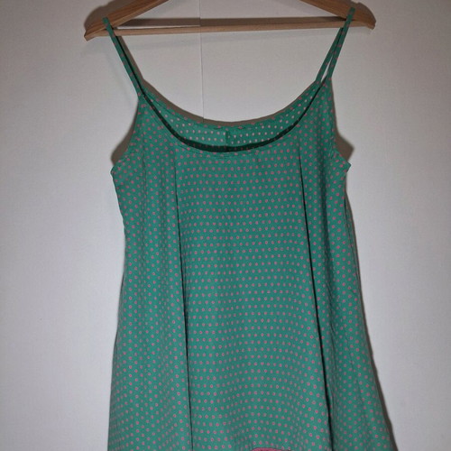 Boho Cami Top green with pink polka dots and pom-pom detail like new