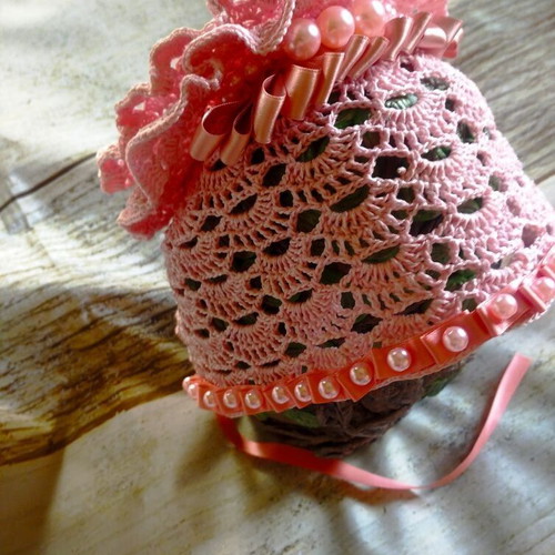Knitted hat handmade, 100% cotton, pink, for children 1-3 years