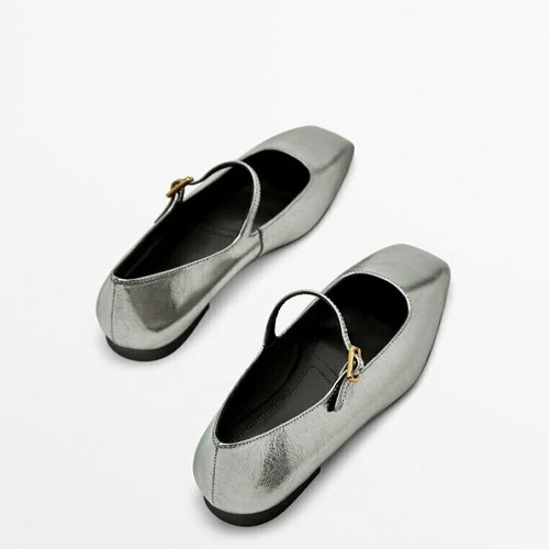 Massimo Dutti metallic silver ballet flats size 37 like new