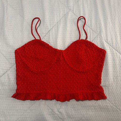 Bershka Red Crop Top Large lace pattern like new