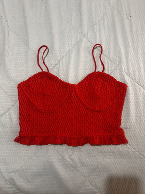 Bershka Red Crop Top Large lace pattern like new