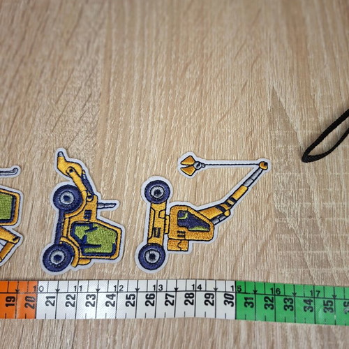 Embroidered iron-on patches with construction vehicles, set of 7, new