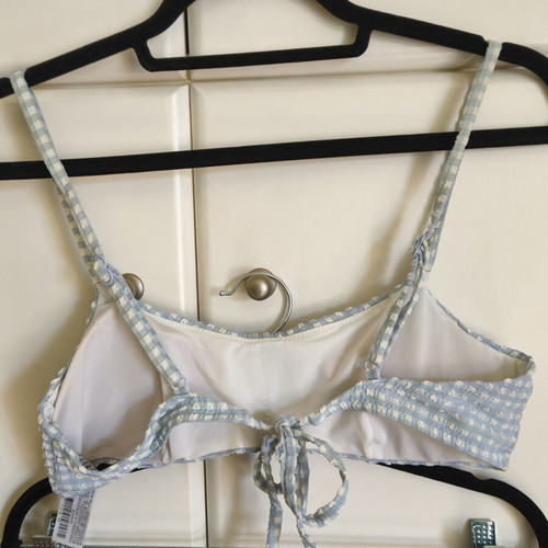 Oysho bikini set blue gingham seersucker top medium slip large like new