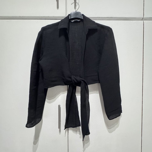 Linen top Zara with front tie, new, black, size XS