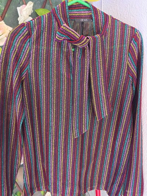 Women’s blouse small like new, multicolor with bow and glitter fabric