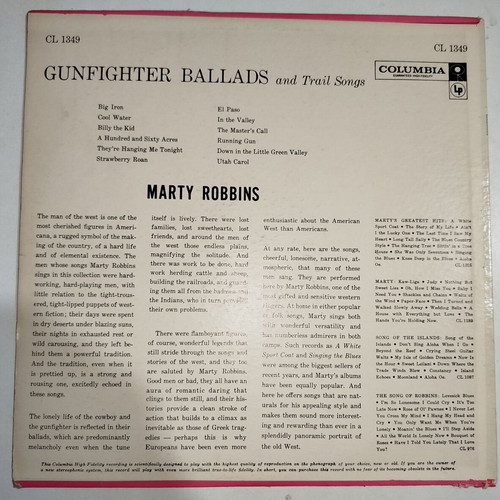 Marty Robbins Gunfighter Ballads And Trail Songs vinyl record used, country
