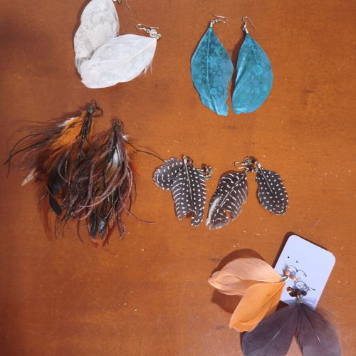Handmade feather earrings set of 5 pairs